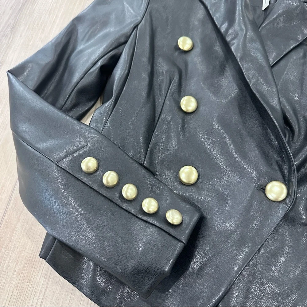 Avec Les Filles faux leather motorcycle jacket blazer black gold button XS - Picture 4 of 9